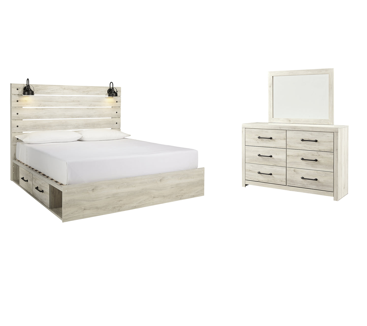 Cambeck Panel Bed With 2 Storage Drawers With Mirrored Dresser
