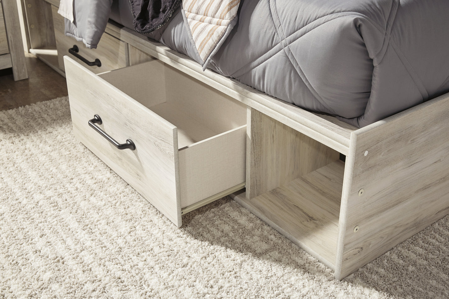 Cambeck Panel Bed With 2 Storage Drawers With Mirrored Dresser