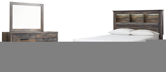 Drystan Queen Bookcase Bed with 2 Storage Drawers with Mirrored Dresser