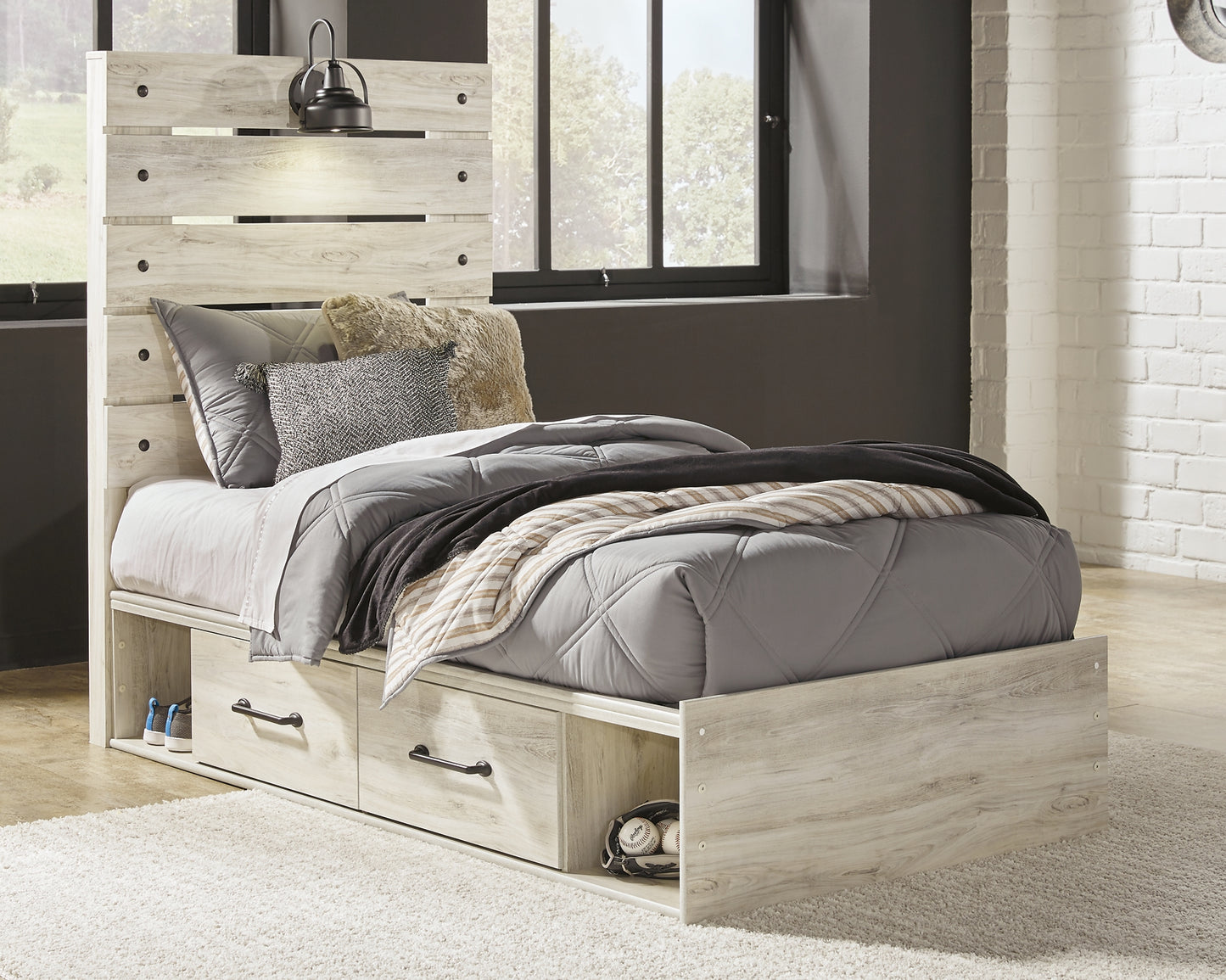 Cambeck Panel Bed With 2 Storage Drawers With Mirrored Dresser