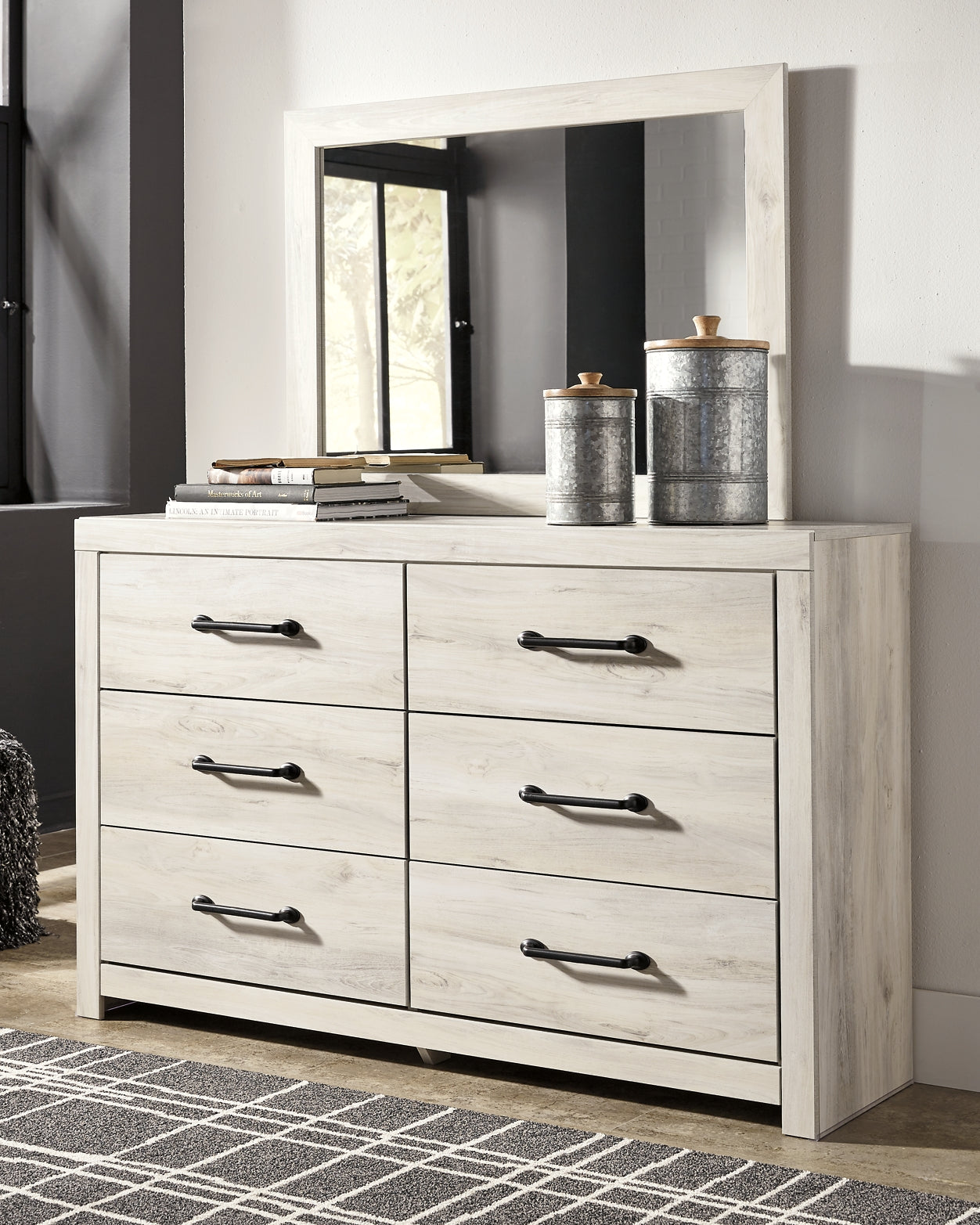Cambeck Panel Bed With 2 Storage Drawers With Mirrored Dresser