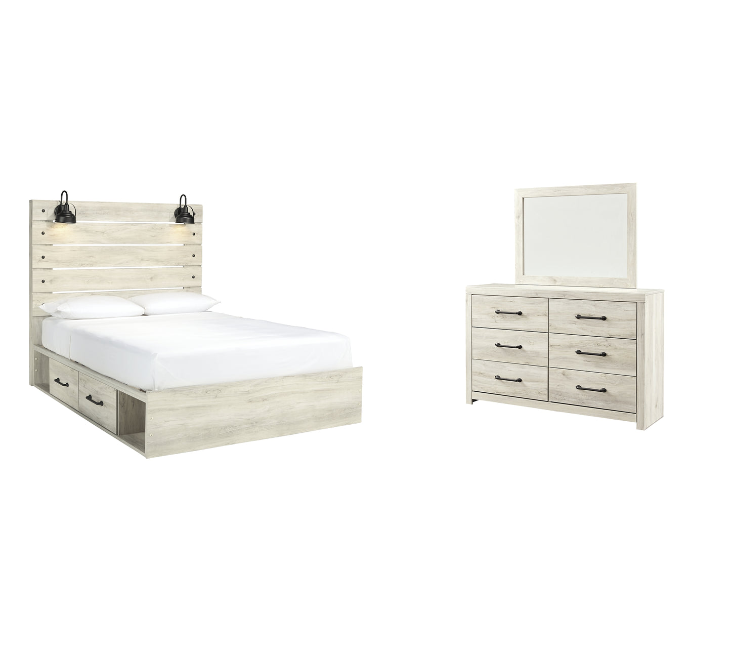Cambeck Panel Bed With 2 Storage Drawers With Mirrored Dresser