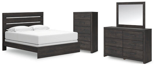 Hollivern King Panel Bed with Mirrored Dresser and Chest