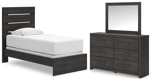 Hollivern Twin Panel Bed with Mirrored Dresser