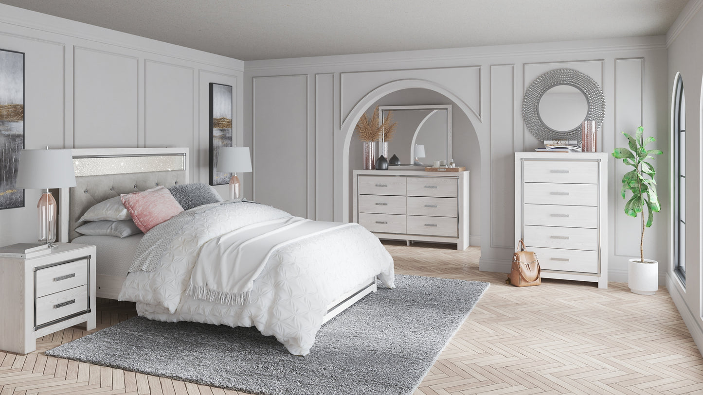 Altyra Queen Panel Headboard with Mirrored Dresser and 2 Nightstands