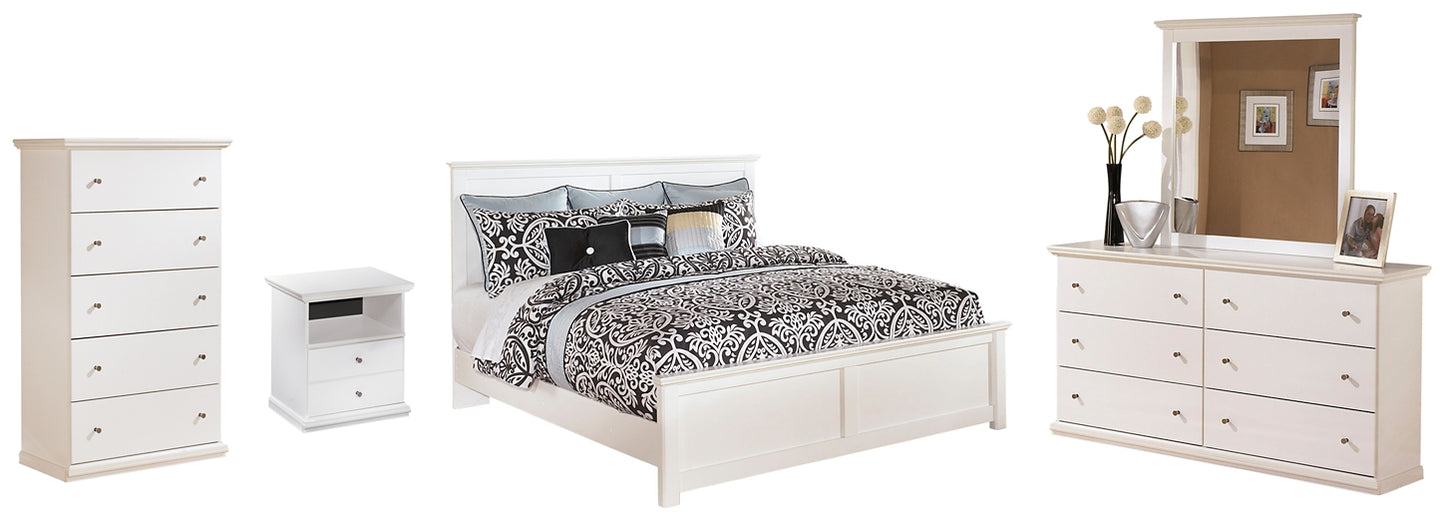 Bostwick Shoals King Panel Bed with Mirrored Dresser, Chest and Nightstand