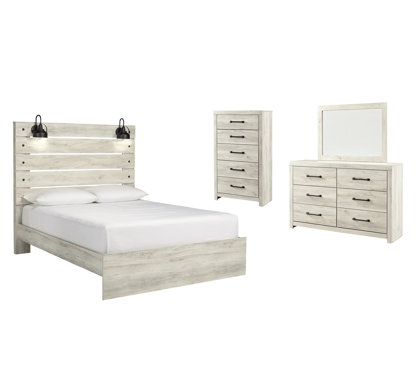 Cambeck Queen Panel Bed with Mirrored Dresser and Chest
