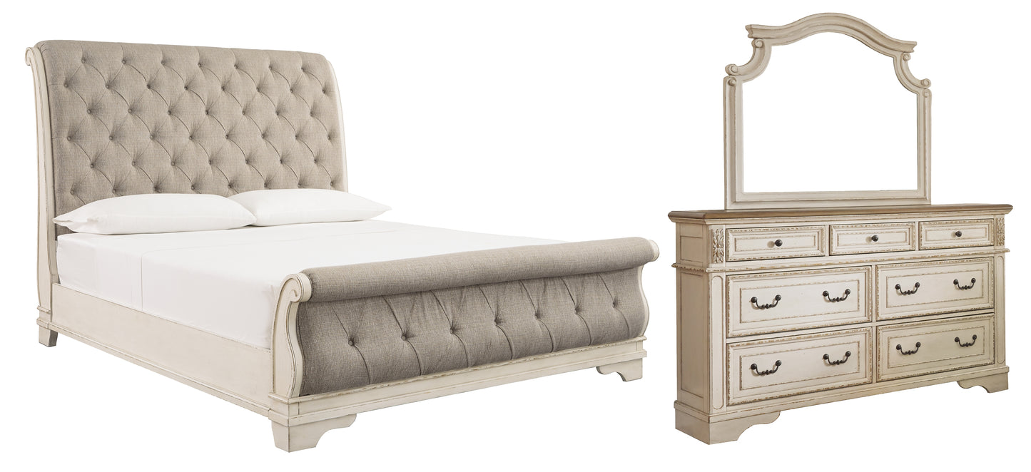Realyn Queen Sleigh Bed with Mirrored Dresser