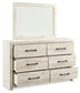 Cambeck King Upholstered Panel Bed with Mirrored Dresser, Chest and 2 Nightstands
